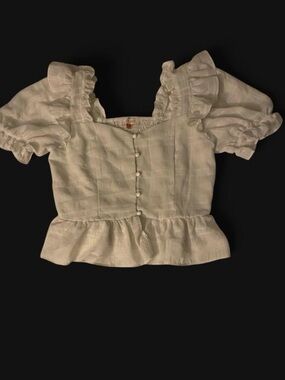 Vintage Mele E Pere Peplum Ruffle Button-Front Blouse in Cream/White